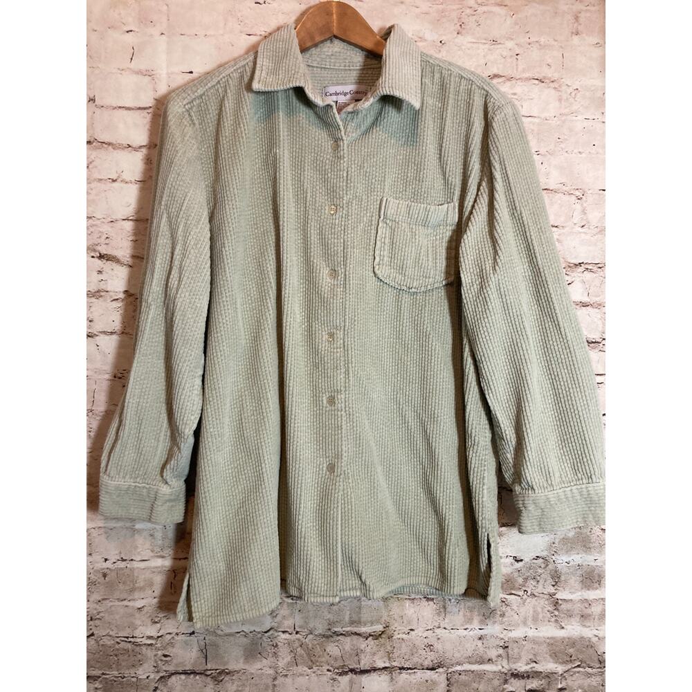Cambridge Country Corduroy Shacket Top Womens Large Lightest Sage Button Up